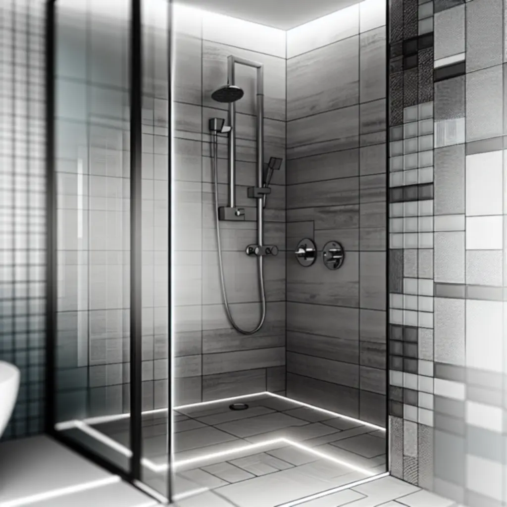 Modern zuhanyrendszer üveg zuhanykabinnal